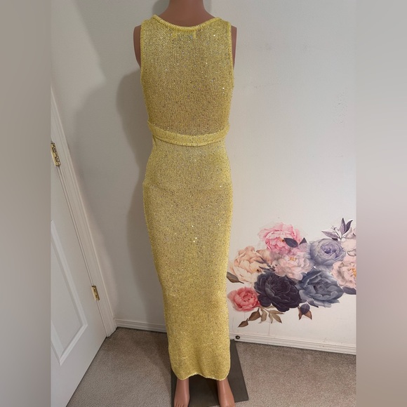 Asta Resort Natalia Dress - Chartreuse Sequins yellow green sheer maxi bodycon - Picture 4 of 6